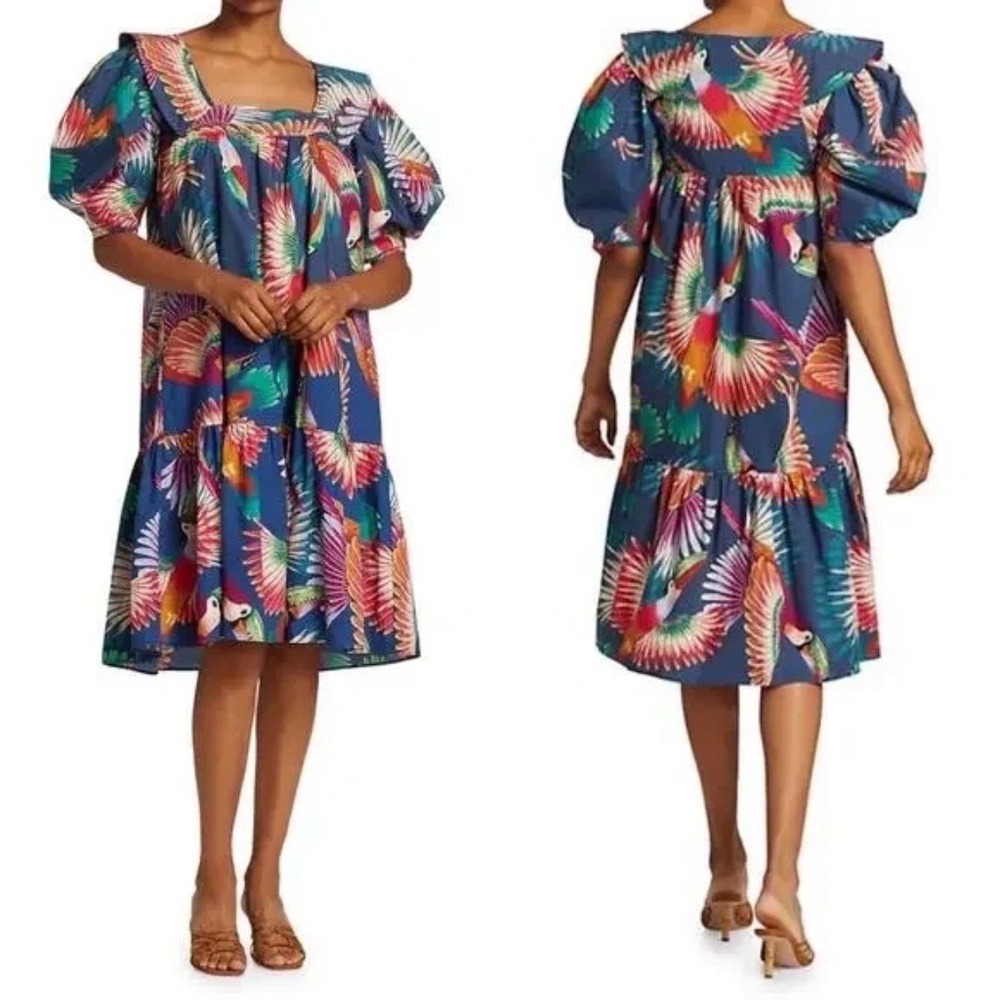 FARM Rio Toucan Puff Sleeve Dress, size Small
